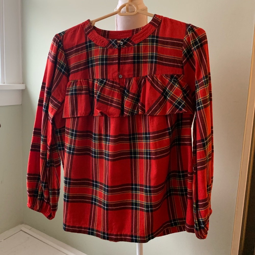 J.Crew flannel ruffle blouse NWT